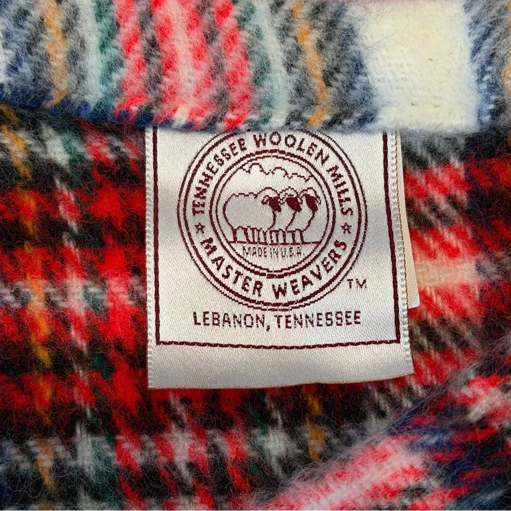 Vintage Tennessee Woolen Mills Red Plaid Stadium Blanket Acrylic USA Snuggle 74”